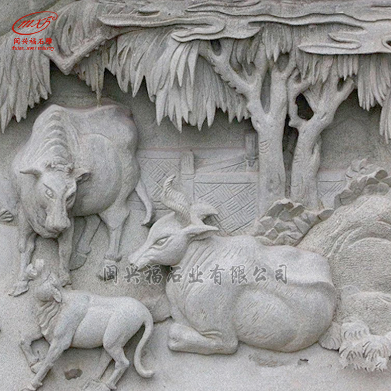 惠安供应石雕十二生肖壁画花岗岩雕刻动物浮雕户外广场生肖牛属相摆件 