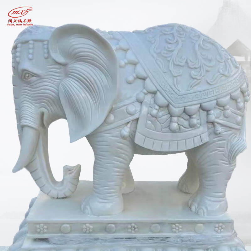 汉白玉石雕大象公司吉祥如意大象酒店景观户外石象一对摆件MXFSD-DW2431 